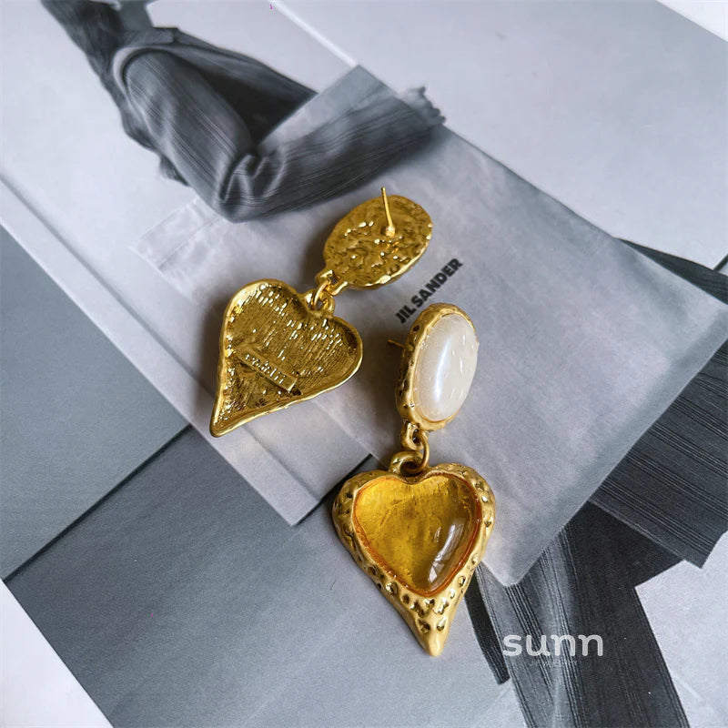 Nadeen Retro Puffed Heart Earrings