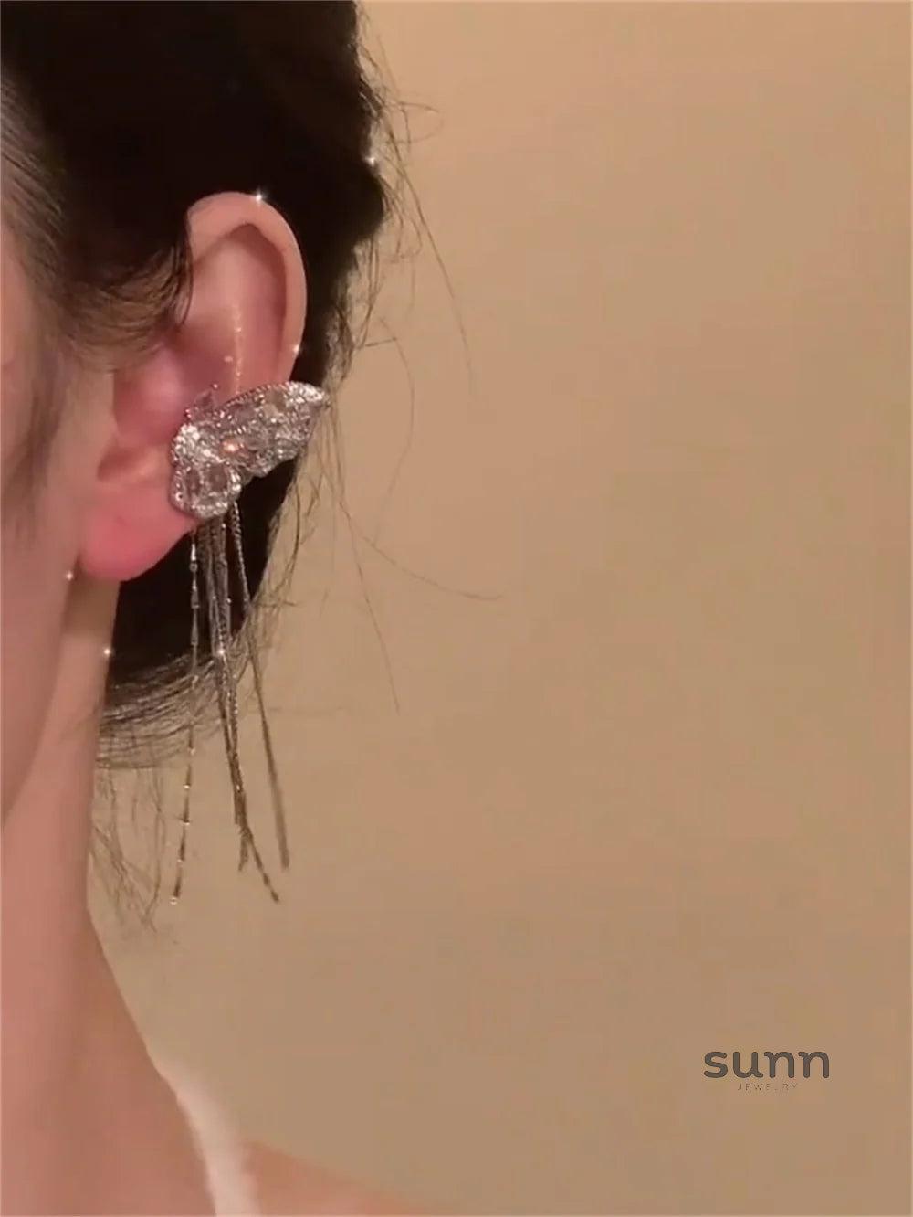 Nafisa Butterfly Tassel Ear Clips
