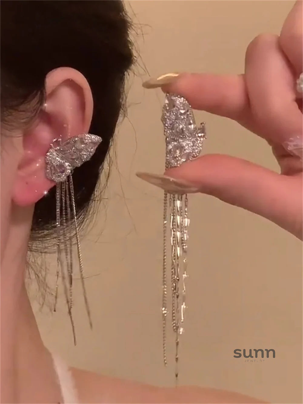 Nafisa Butterfly Tassel Ear Clips
