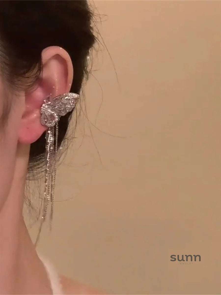 Nafisa Butterfly Tassel Ear Clips