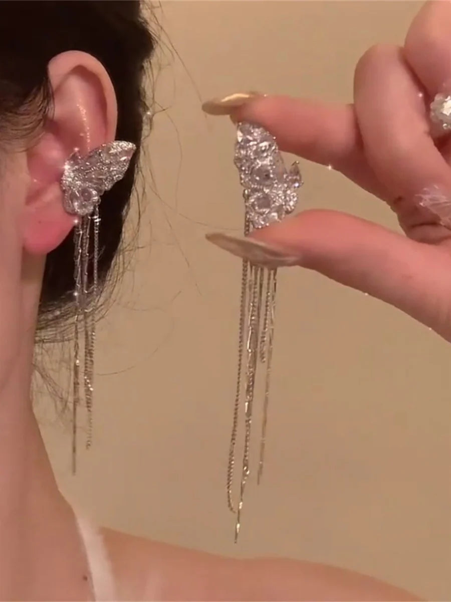 Nafisa Butterfly Tassel Ear Clips
