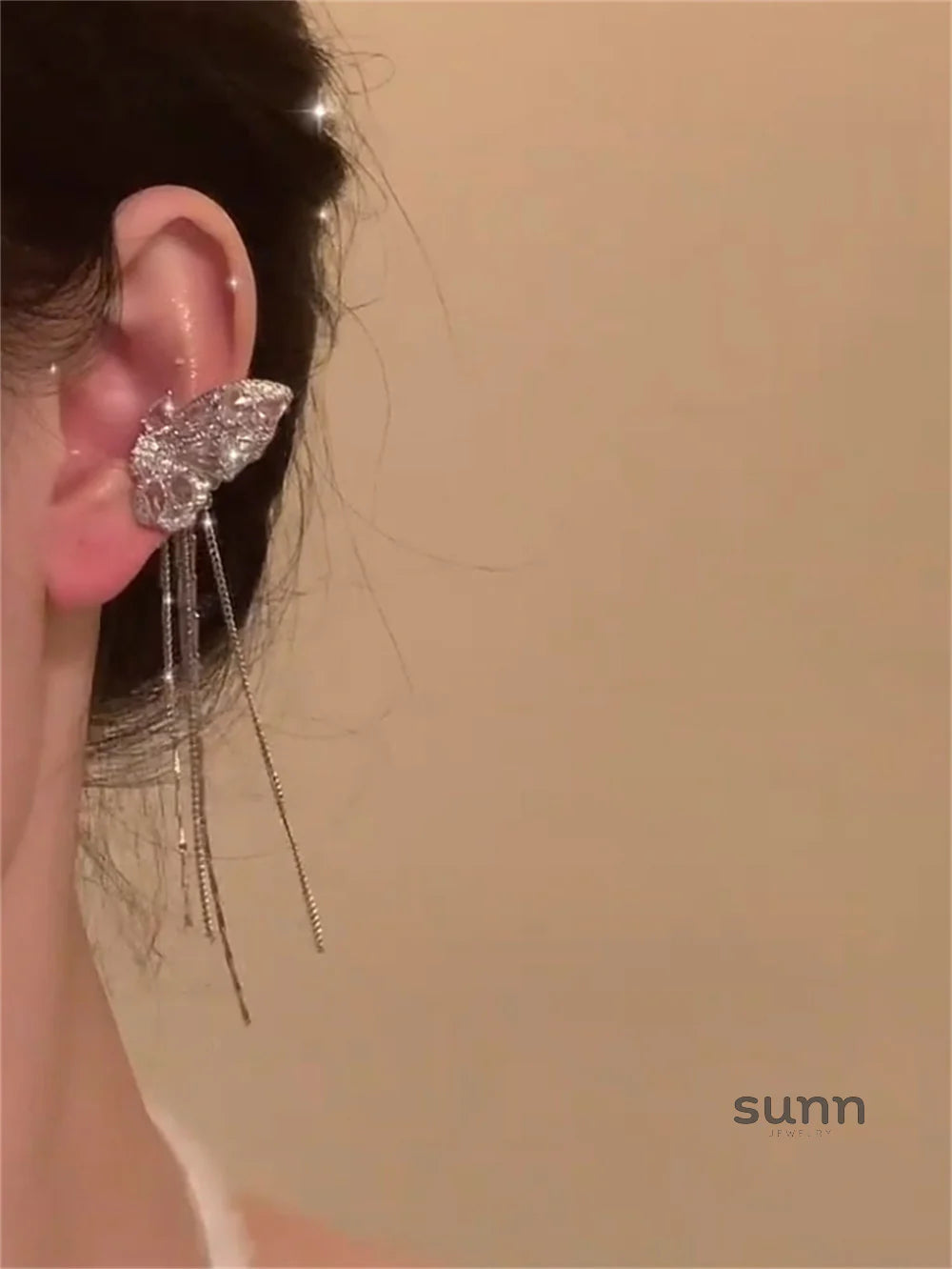 Nafisa Butterfly Tassel Ear Clips