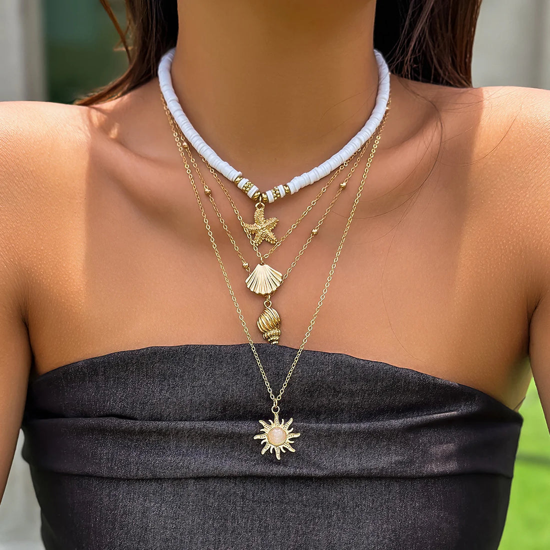 Nailah Gold Starfish Layered Necklace Set