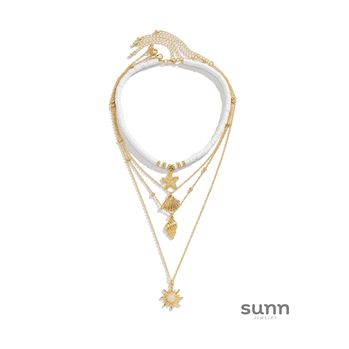 Nailah Gold Starfish Layered Necklace Set