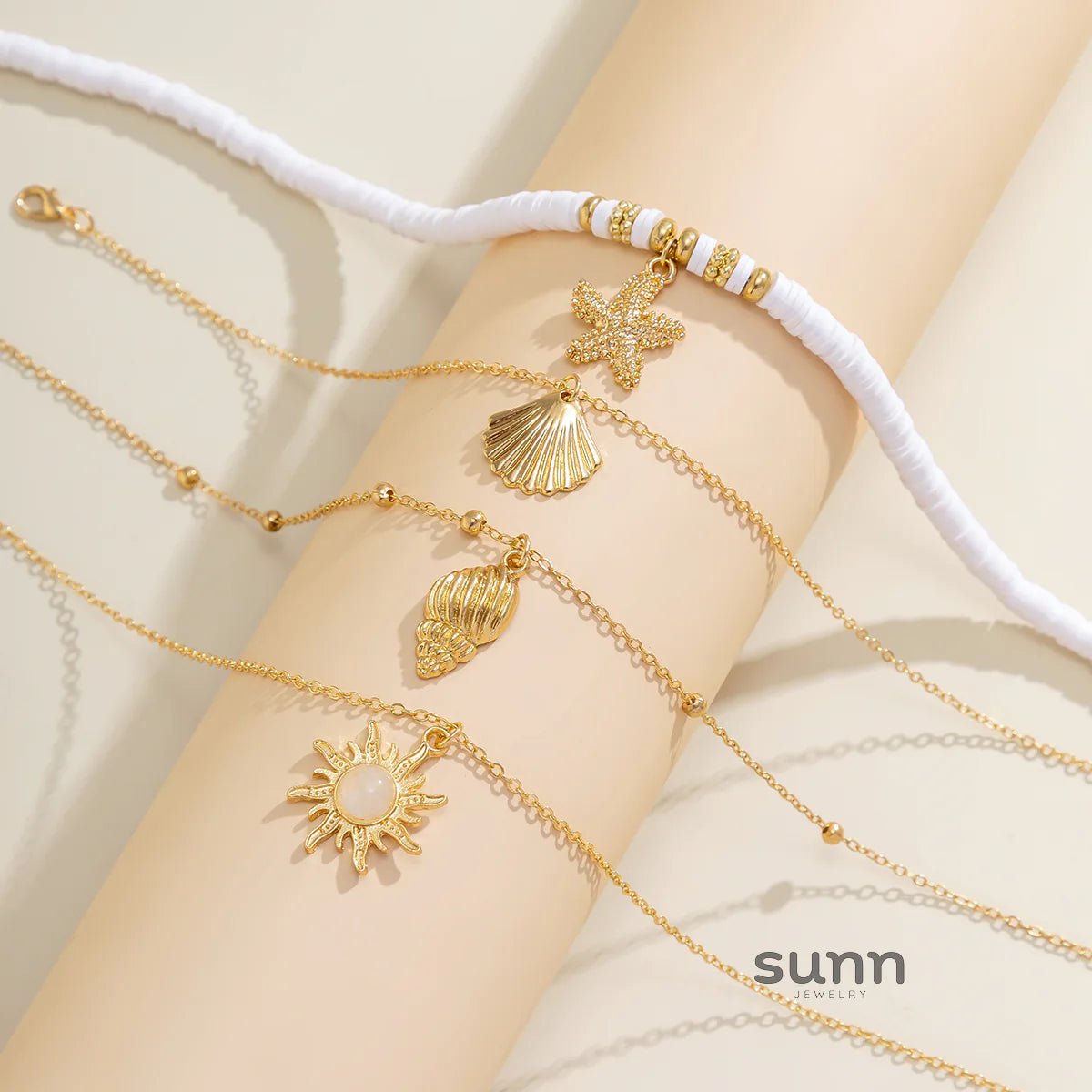 Nailah Gold Starfish Layered Necklace Set