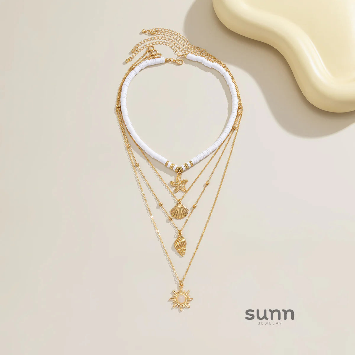 Nailah Gold Starfish Layered Necklace Set
