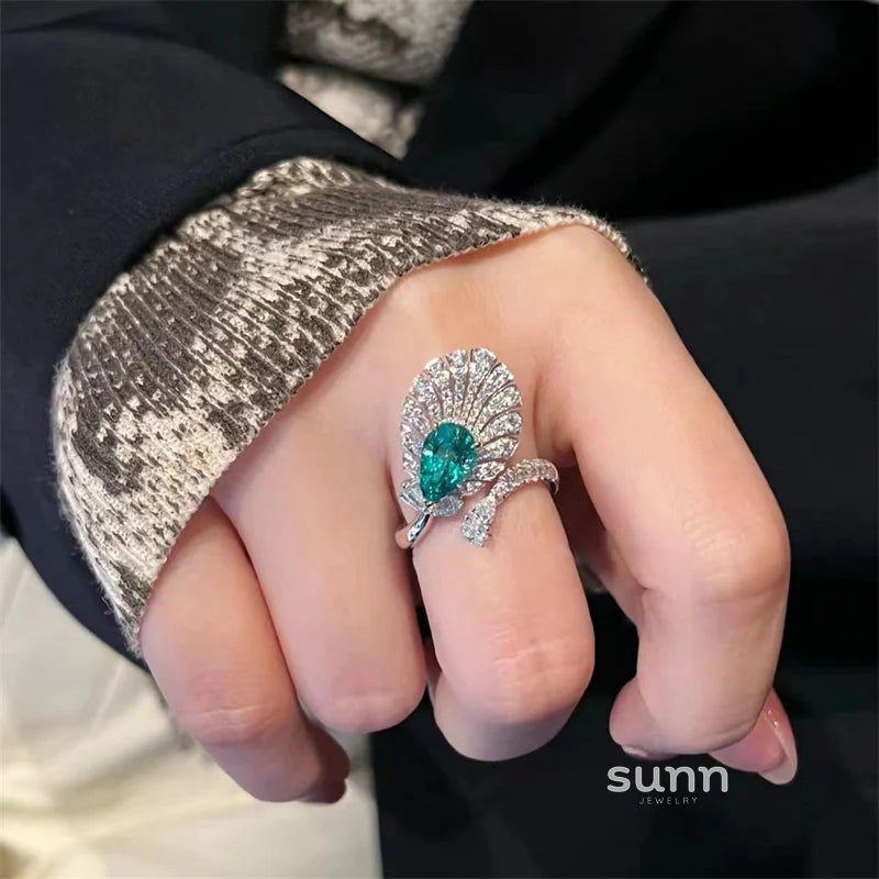 Nailea Feather Emerald Open Ring