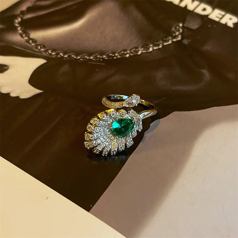 Nailea Feather Emerald Open Ring