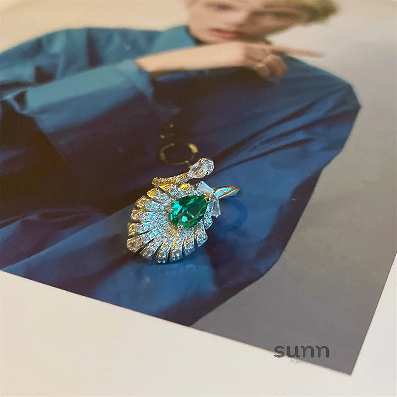 Nailea Feather Emerald Open Ring