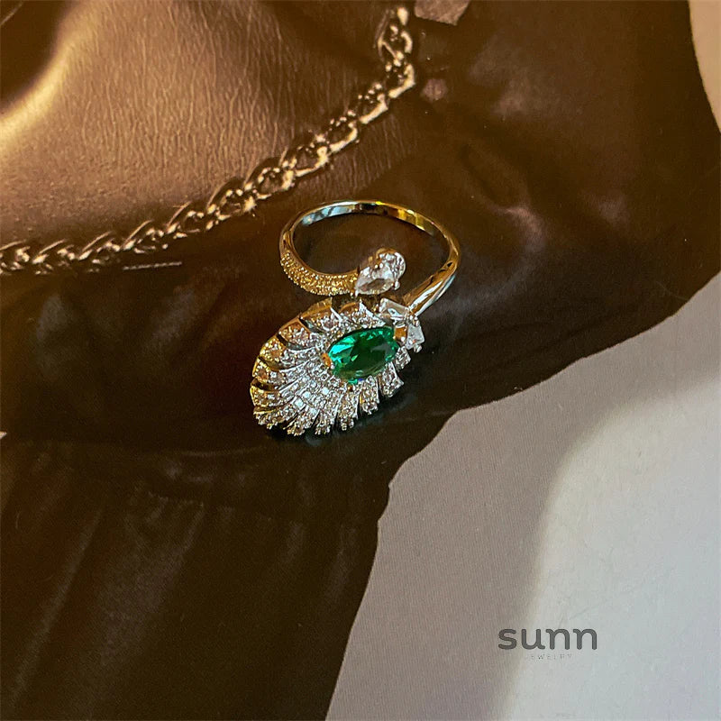 Nailea Feather Emerald Open Ring
