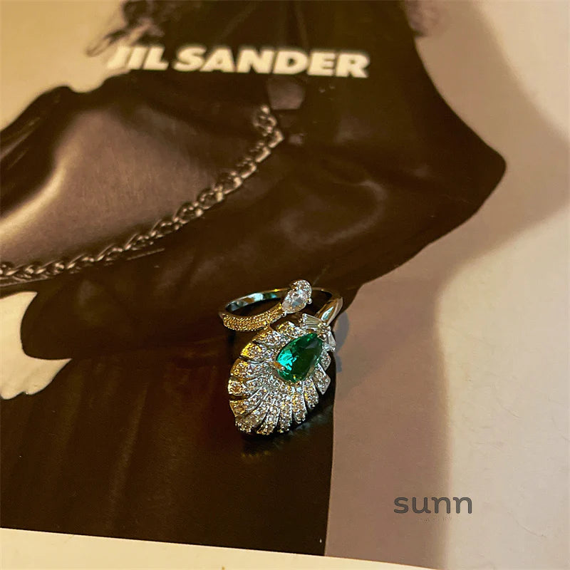 Nailea Feather Emerald Open Ring