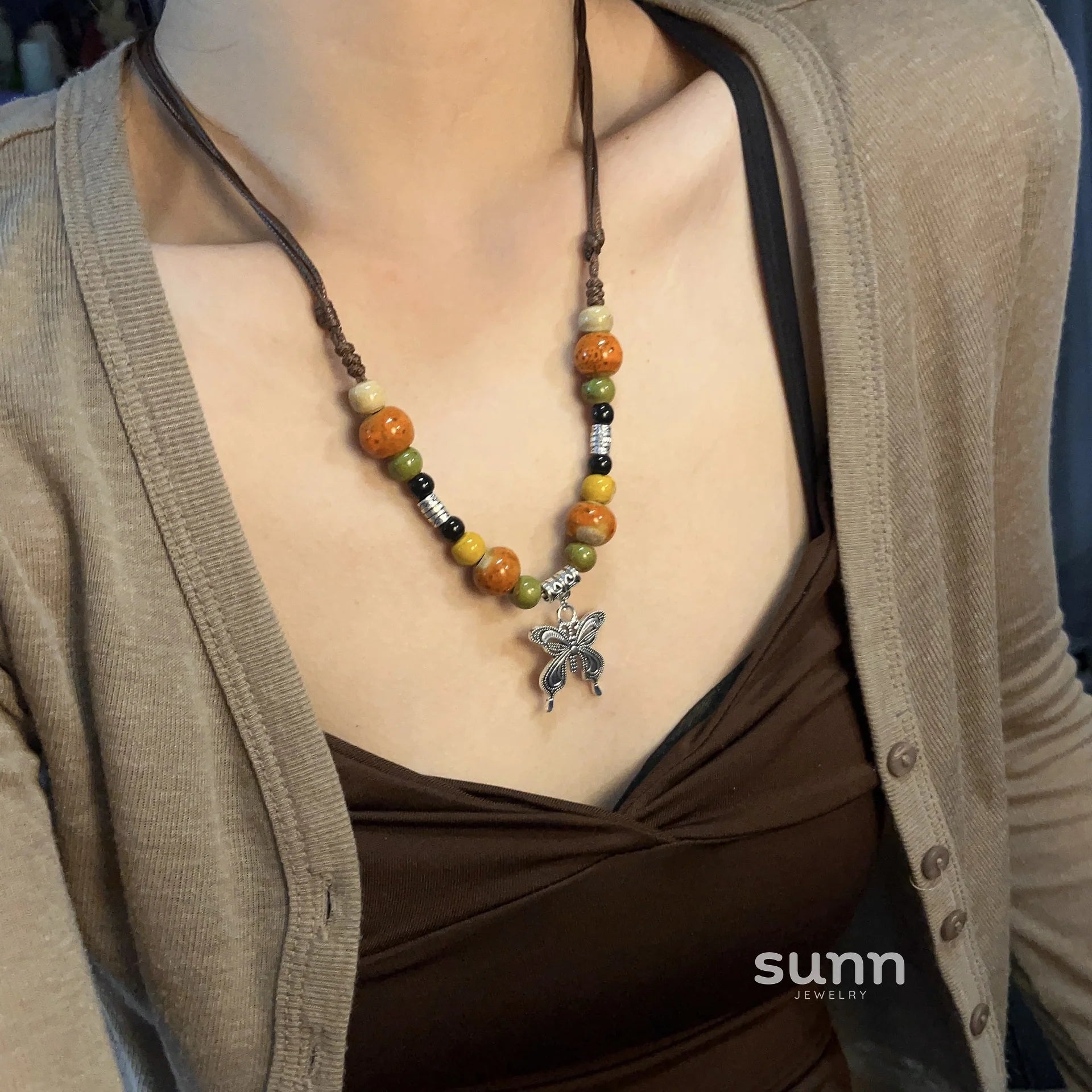 Nakayla Ethnic Ceramic Butterfly Necklace
