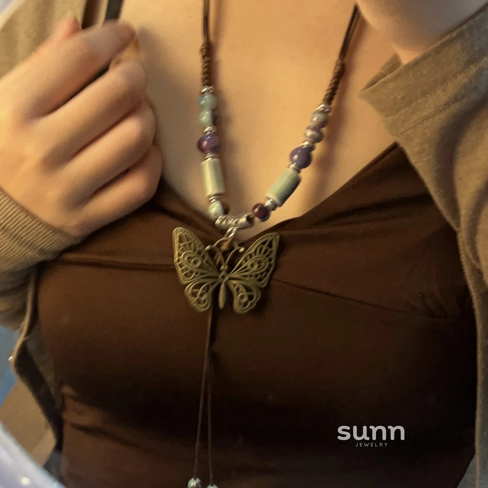 Nakayla Ethnic Ceramic Butterfly Necklace