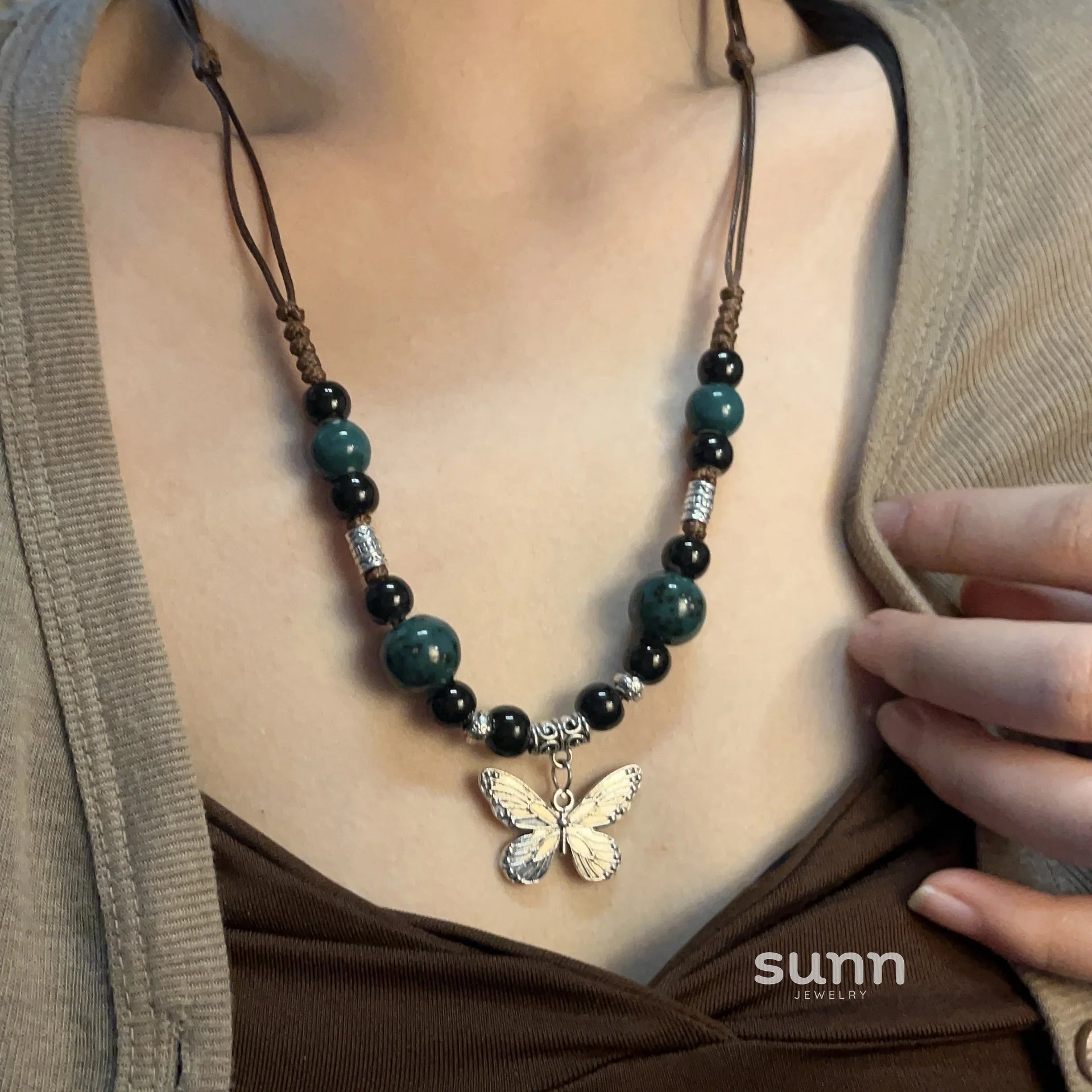 Nakayla Ethnic Ceramic Butterfly Necklace