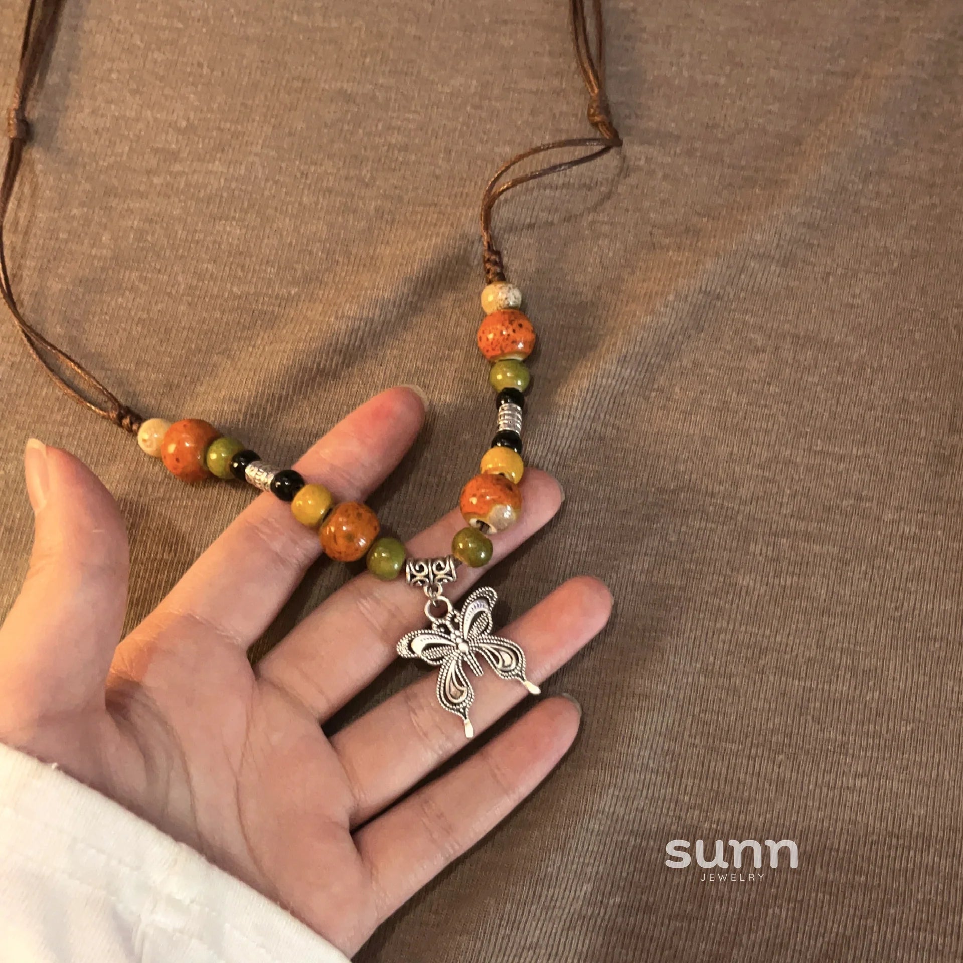 Nakayla Ethnic Ceramic Butterfly Necklace
