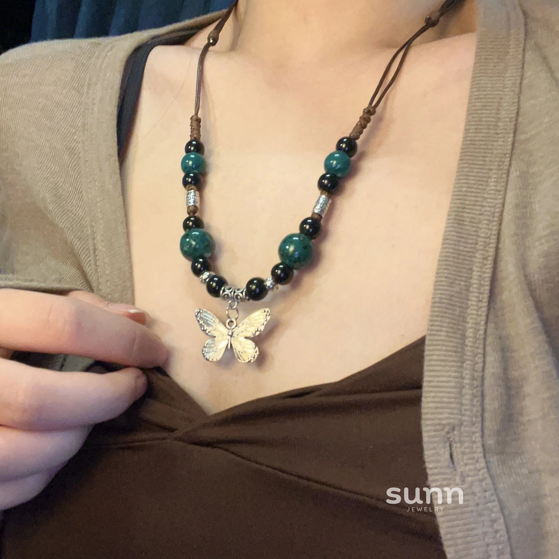 Nakayla Ethnic Ceramic Butterfly Necklace