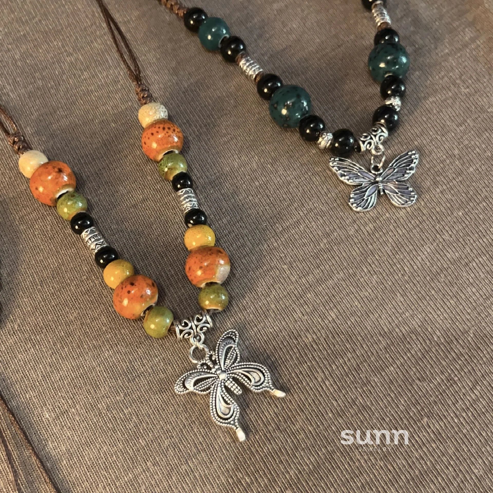 Nakayla Ethnic Ceramic Butterfly Necklace