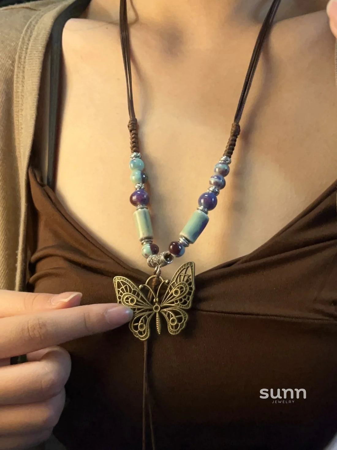 Nakayla Ethnic Ceramic Butterfly Necklace