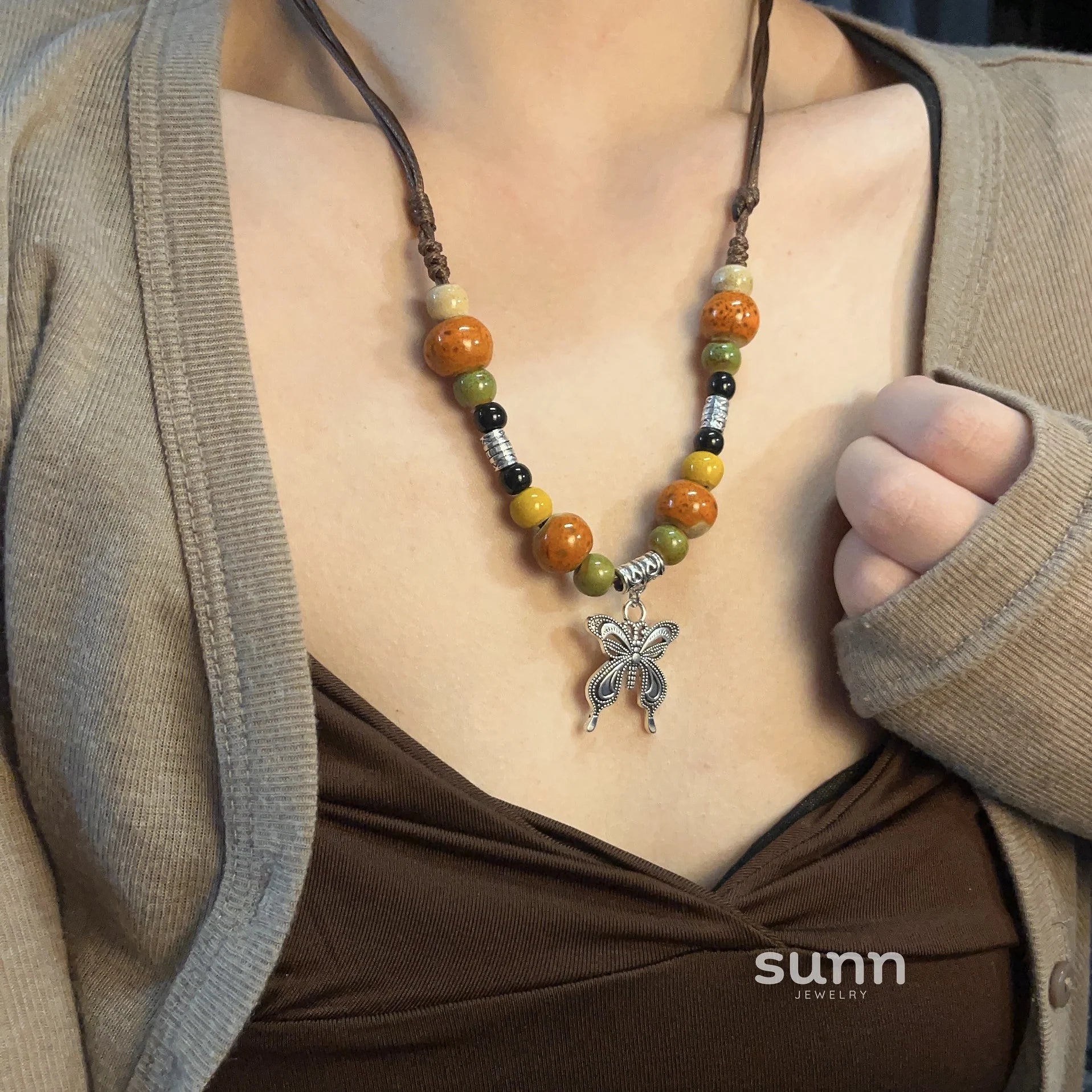 Nakayla Ethnic Ceramic Butterfly Necklace