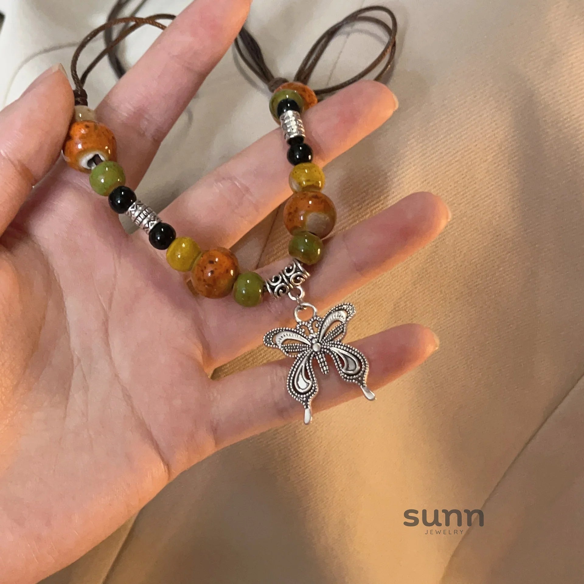 Nakayla Ethnic Ceramic Butterfly Necklace