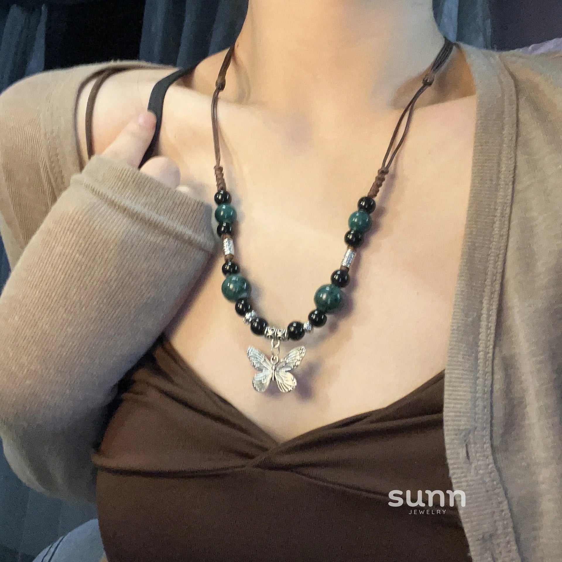 Nakayla Ethnic Ceramic Butterfly Necklace