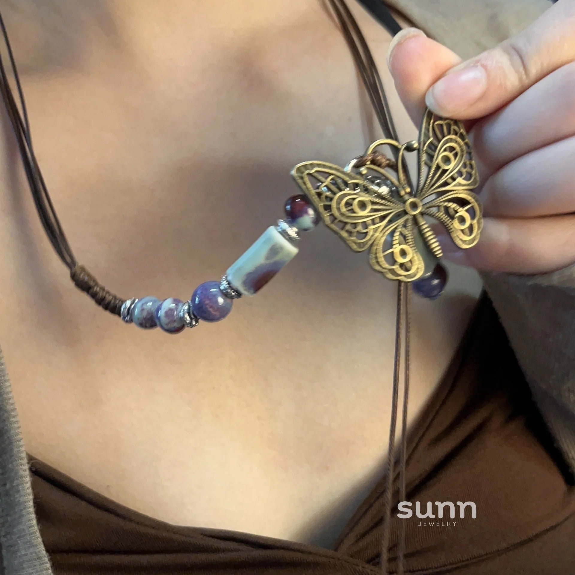 Nakayla Ethnic Ceramic Butterfly Necklace