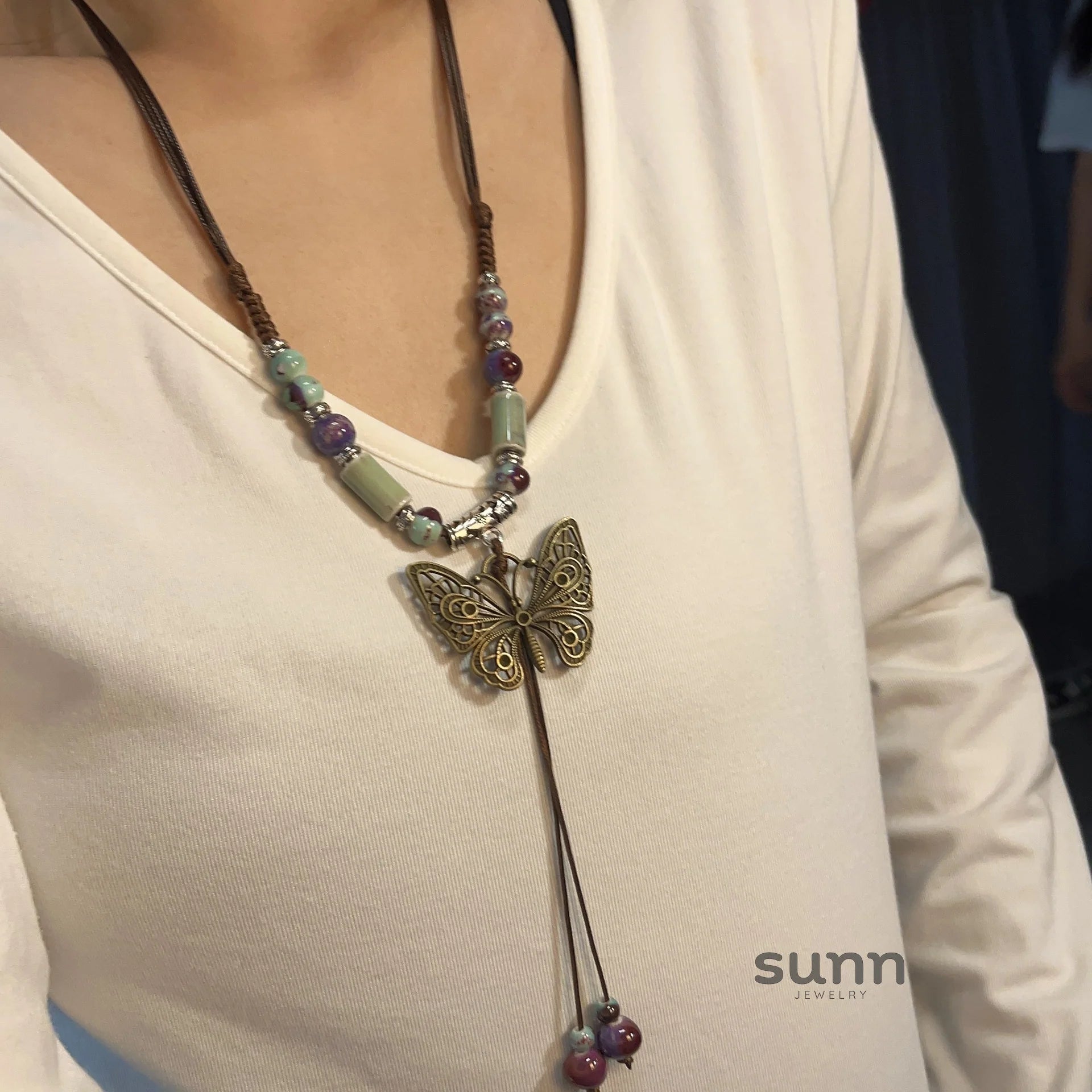 Nakayla Ethnic Ceramic Butterfly Necklace