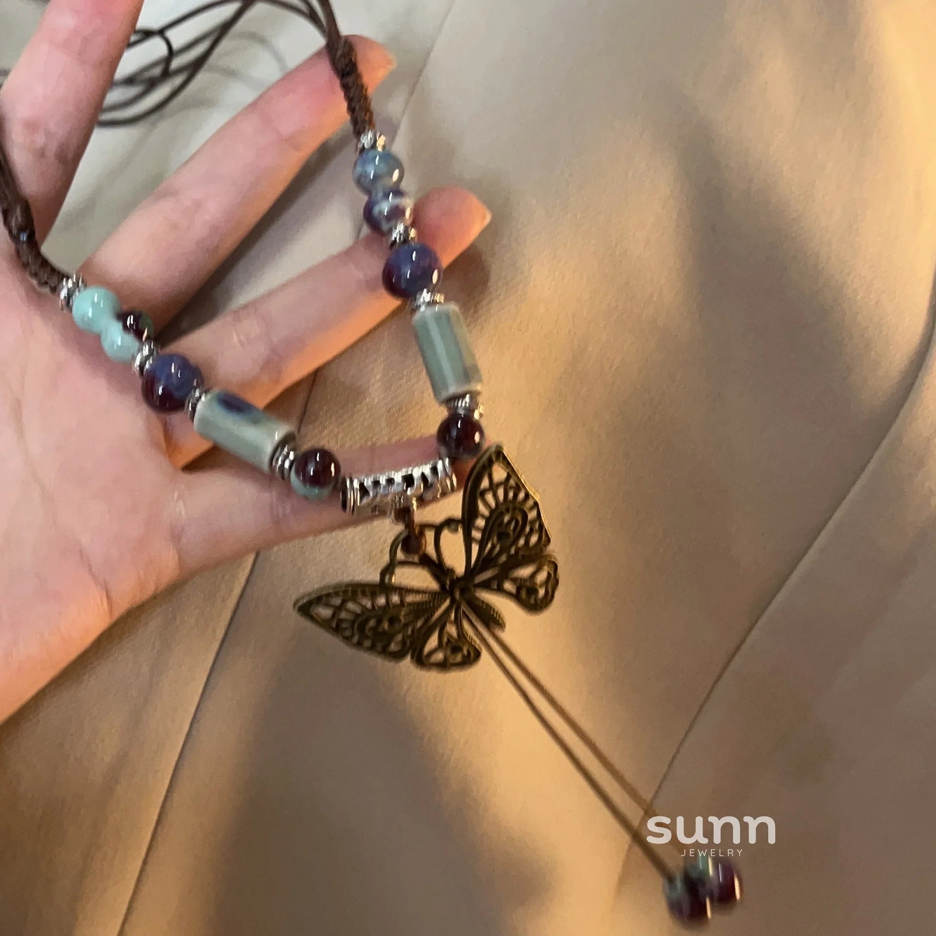 Nakayla Ethnic Ceramic Butterfly Necklace