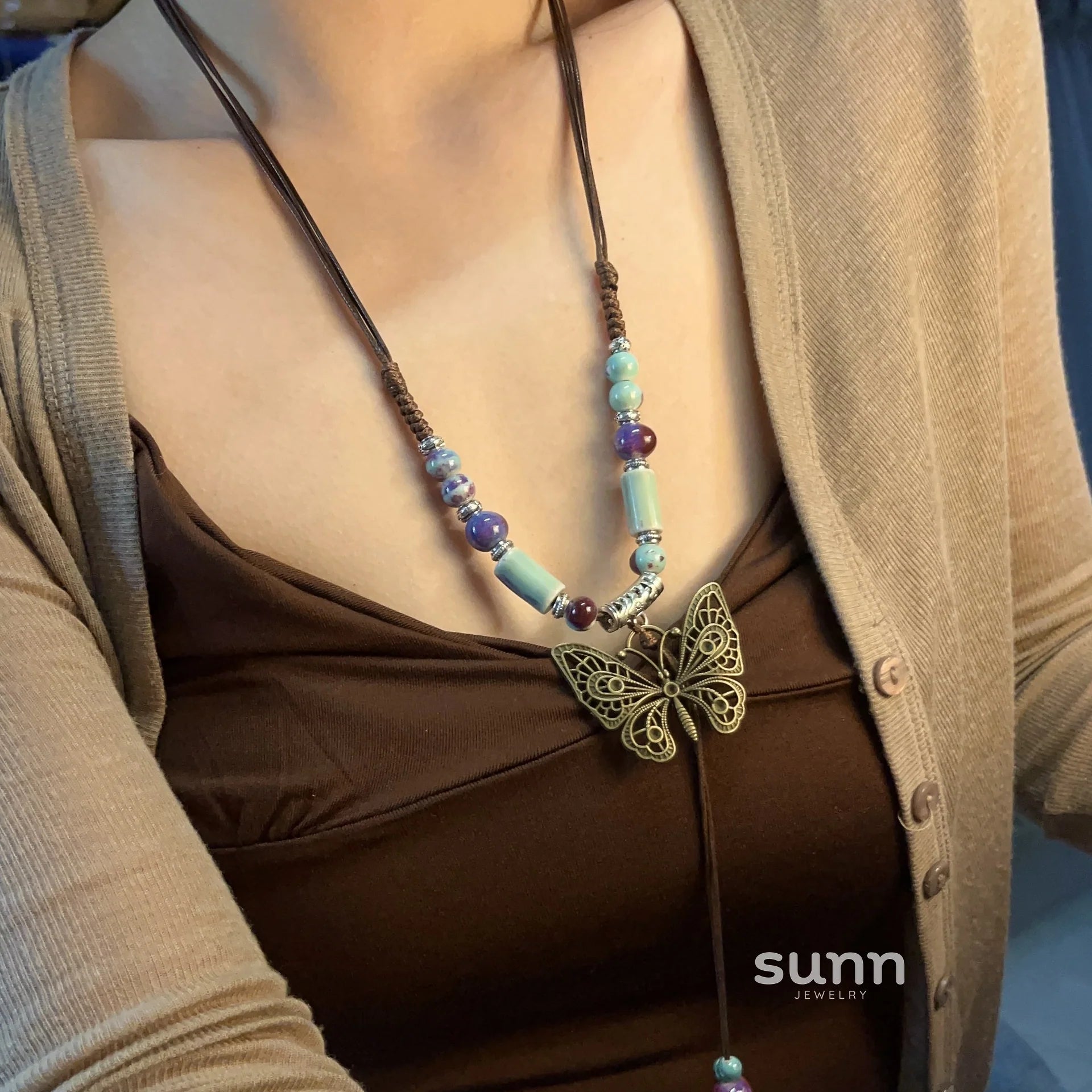 Nakayla Ethnic Ceramic Butterfly Necklace