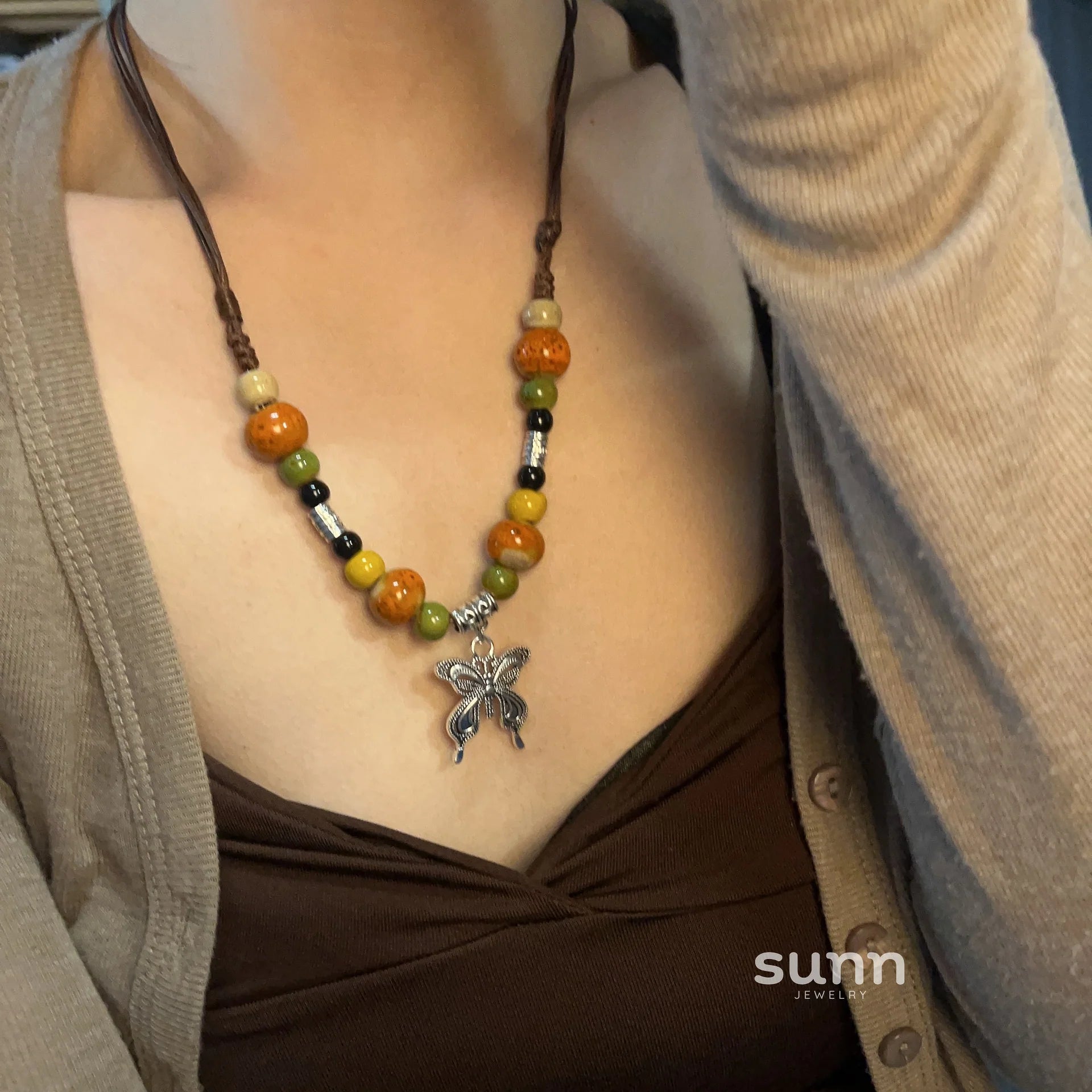 Nakayla Ethnic Ceramic Butterfly Necklace