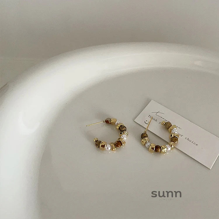 Nasra Natural Stone Hoop Earrings