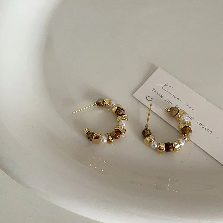 Nasra Natural Stone Hoop Earrings