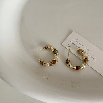 Nasra Natural Stone Hoop Earrings