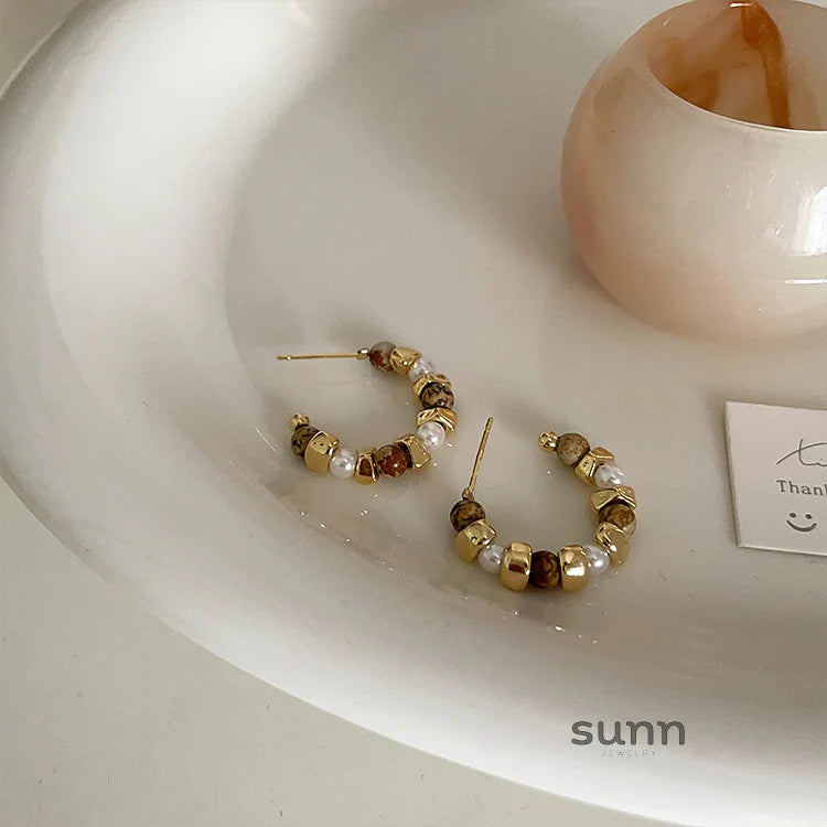 Nasra Natural Stone Hoop Earrings