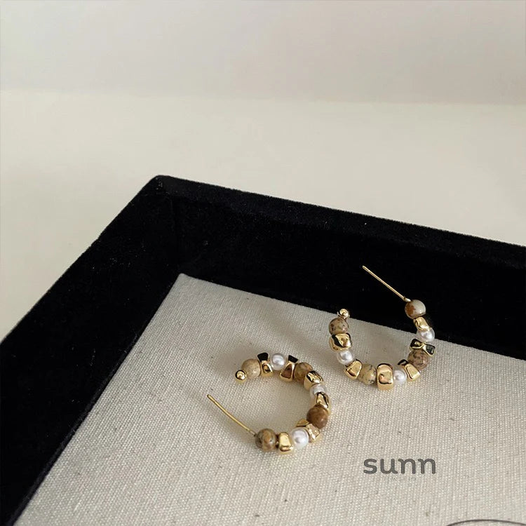 Nasra Natural Stone Hoop Earrings