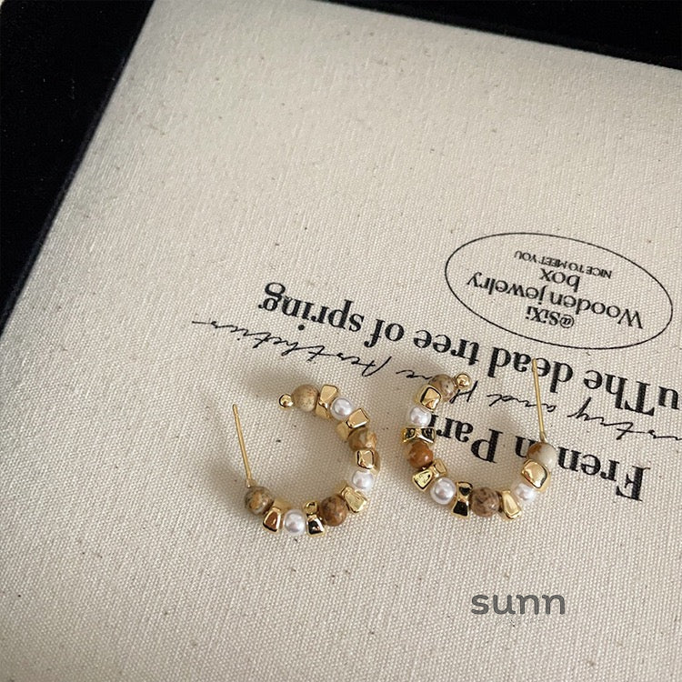 Nasra Natural Stone Hoop Earrings