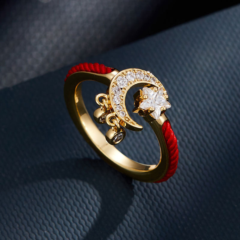 Natalee Red Rope Star Moon Ring [CNN7FQLA]