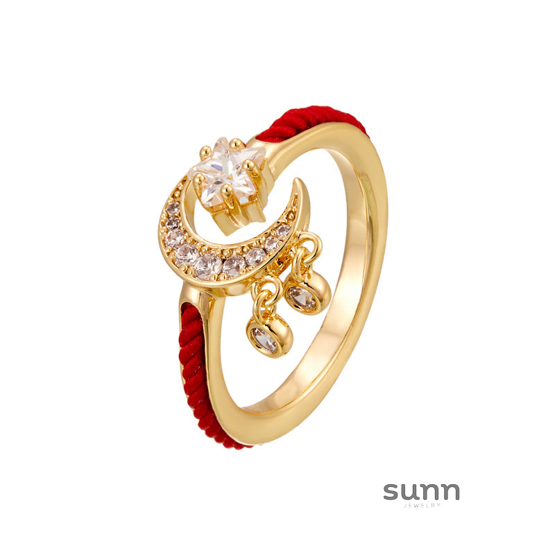 Natalee Red Rope Star Moon Ring [K4OIPGPF]