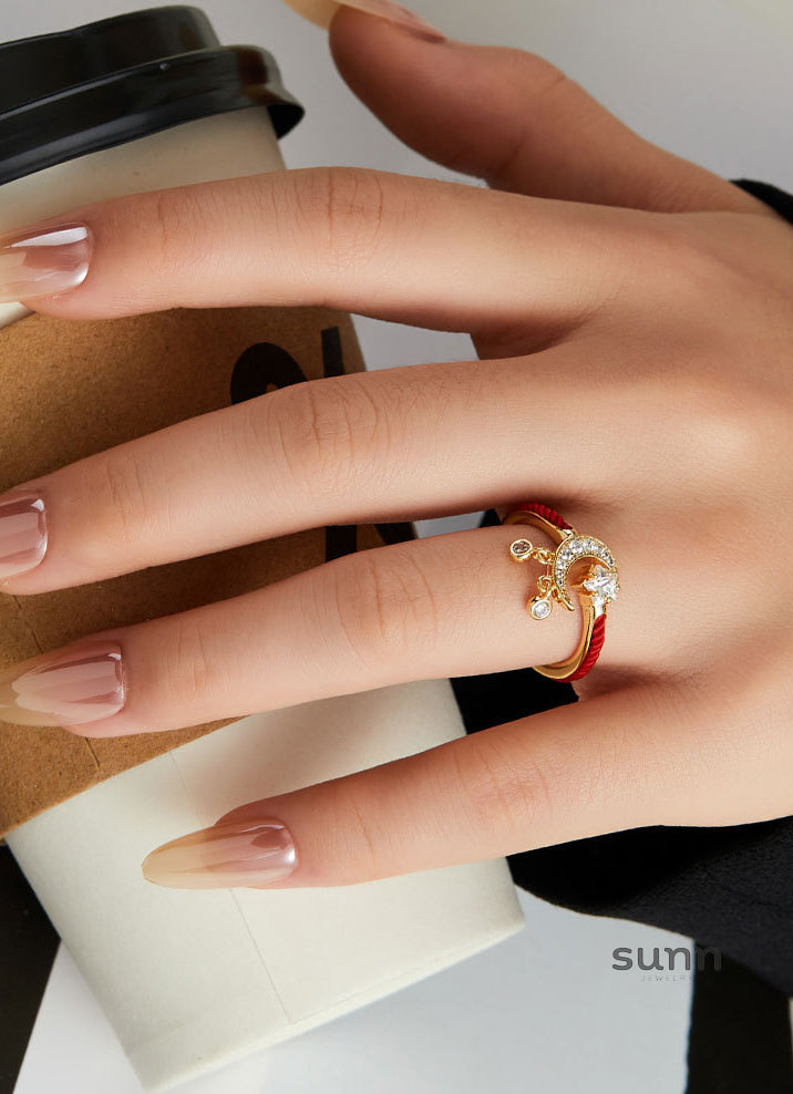 Natalee Red Rope Star Moon Ring [N5YJ6O73]