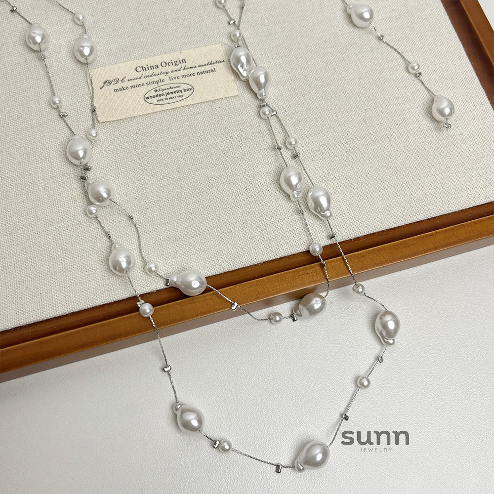 Natalya Layered Heart Pearl Necklace [O3MOI07S]