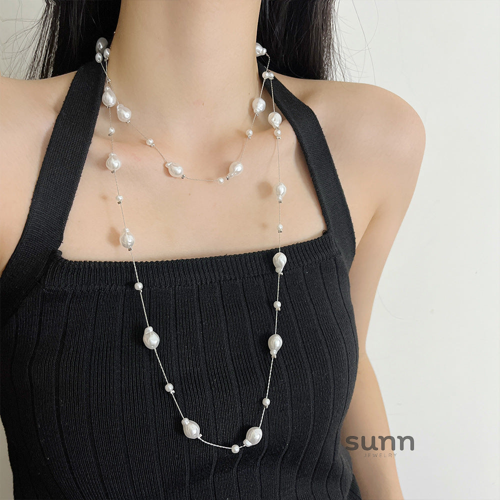 Natalya Layered Heart Pearl Necklace [9DB62L86]