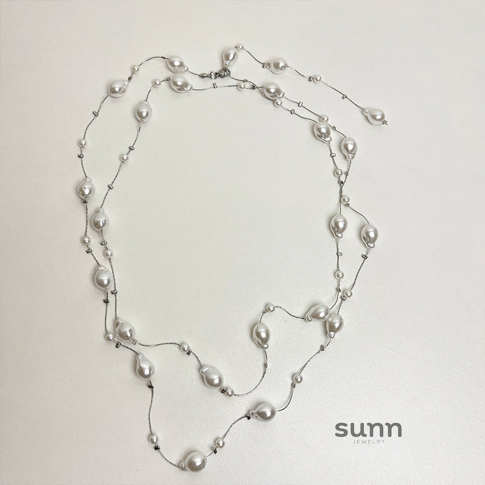 Natalya Layered Heart Pearl Necklace [WZQ93XHG]