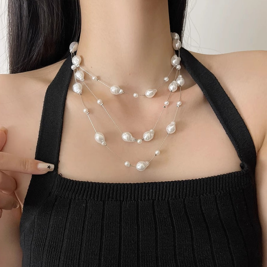 Natalya Layered Heart Pearl Necklace [1A2DVUE3]