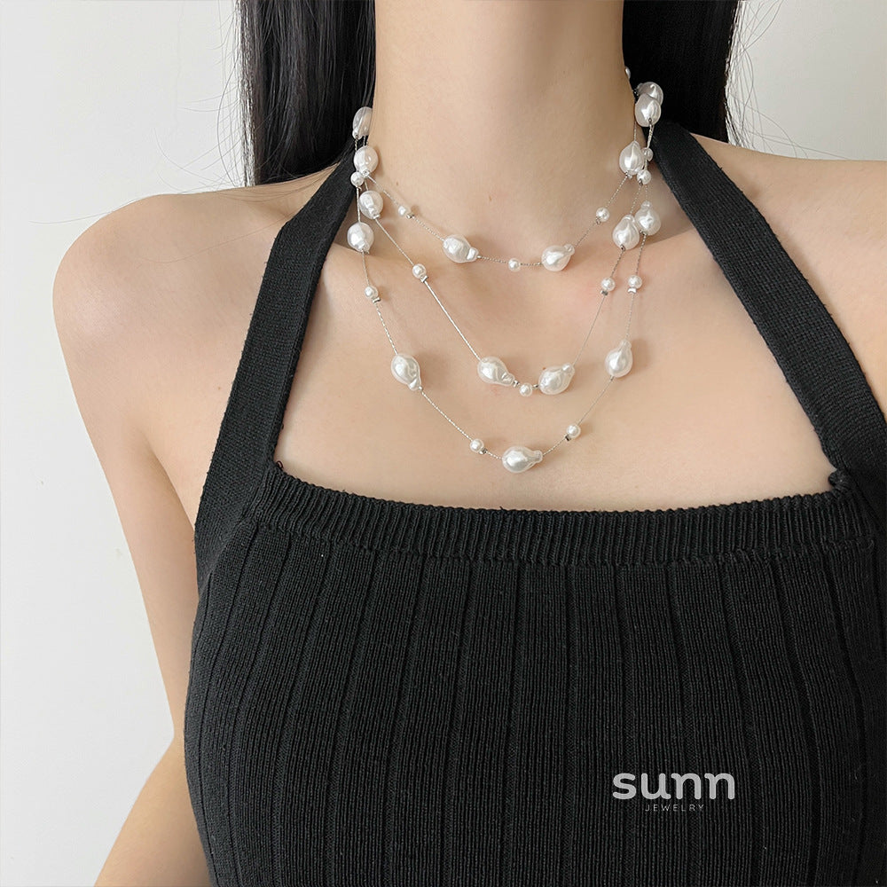 Natalya Layered Heart Pearl Necklace [1A2DVUE3]
