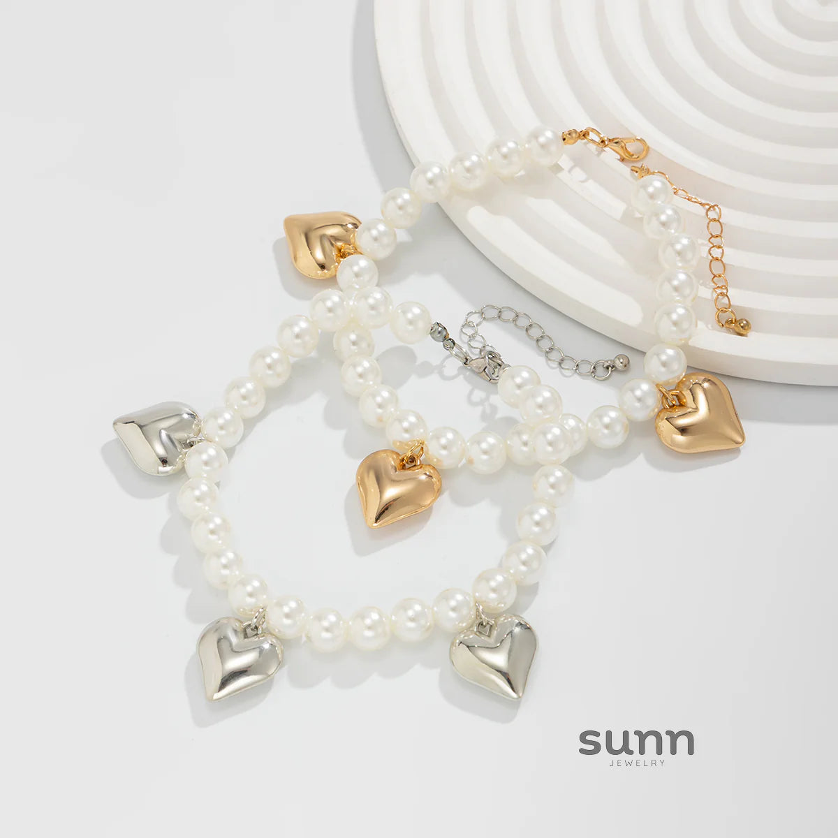 Navya Heart Pearl Anklet Set
