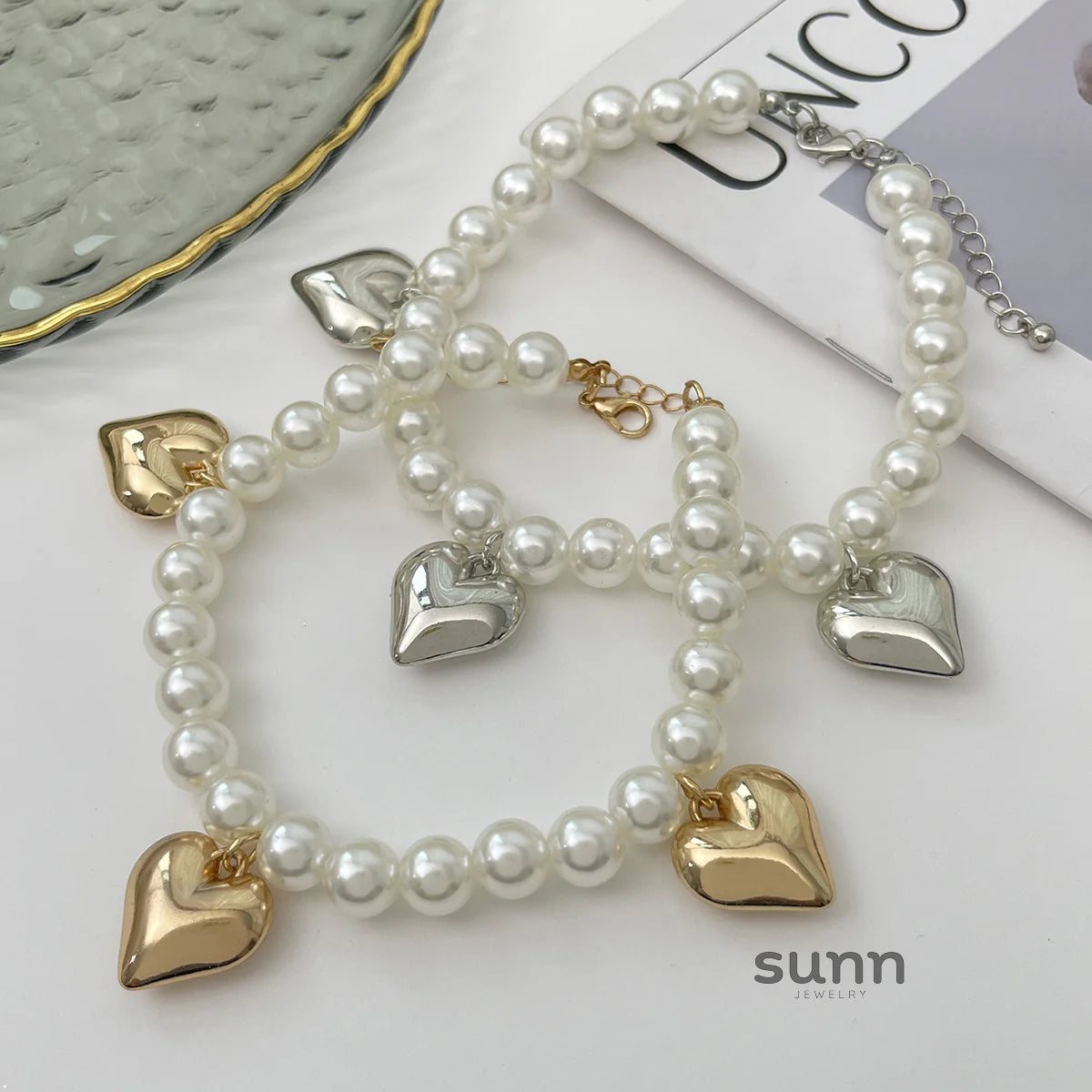 Navya Heart Pearl Anklet Set