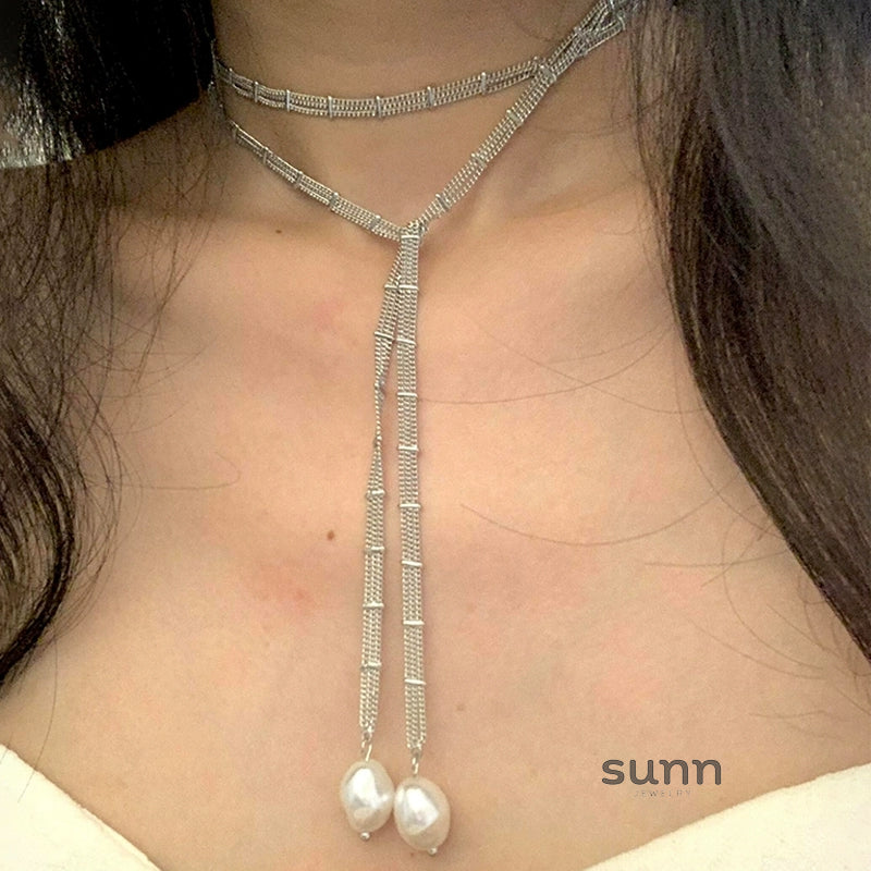 Nayelli Lace Pearl Tassel Necklace [EIIFYJYY]