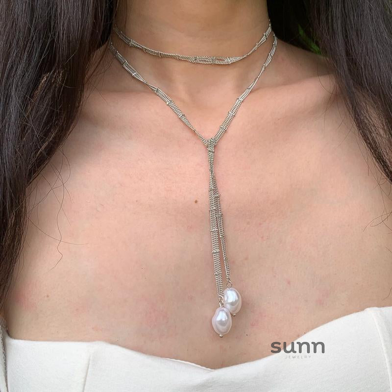 Nayelli Lace Pearl Tassel Necklace [FNFPDSPP]