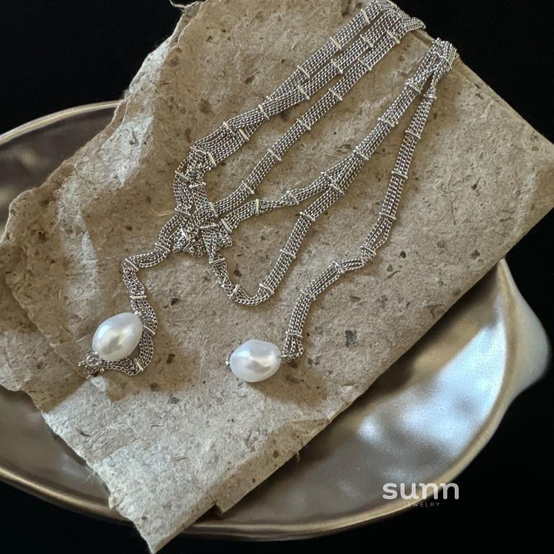 Nayelli Lace Pearl Tassel Necklace [7MA98ETI]