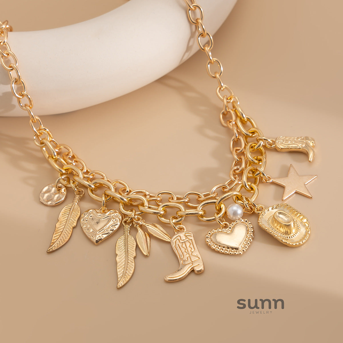 Nazareth Golden Pearl Heart Necklace [BU1EZA85]